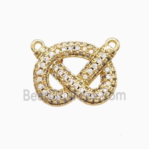 Copper Bowknot Pendant Pave Zirconia 2loops Gold Plated