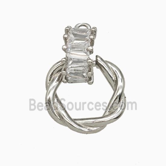 Copper Circle Pendant Pave Zirconia Platinum Plated