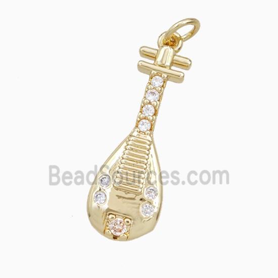 Lute Charms Chinese Pipa Copper Musical Pendant Pave Zirconia Gold Plated