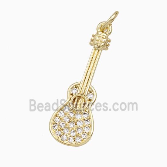 Guitar Charms Copper Musical Pendant Pave Zirconia Gold Plated