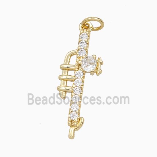 Musical Horn Charms Copper Pendant Pave Zirconia Gold Plated