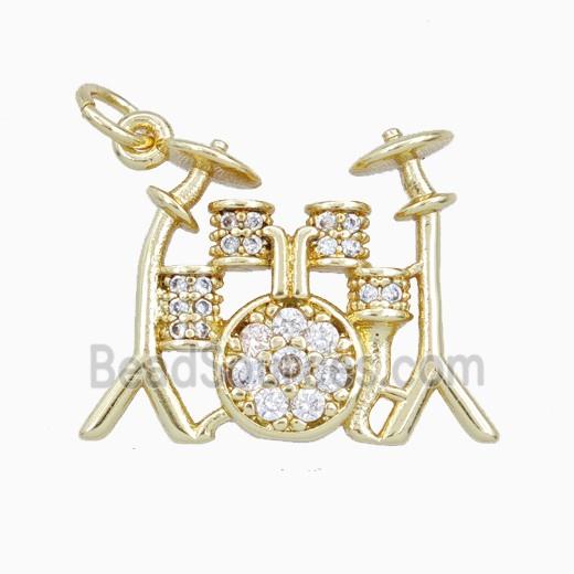 DrumKit Charms Copper Musical Pendant Pave Zirconia Gold Plated