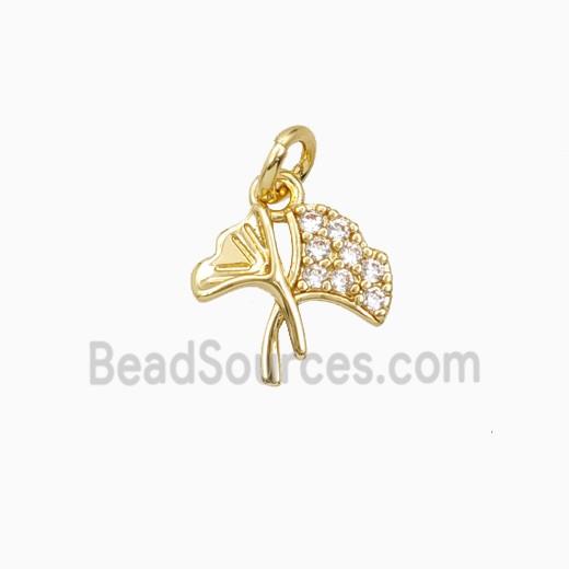 Ginkgo Leaf Charms Copper Pendant Pave Zirconia Gold plated