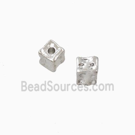 Copper Cube Beads Hammered Platinum Plated