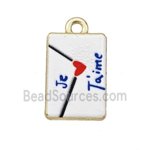 Alloy Rectangle Pendant Envelope Painted Gold Plated