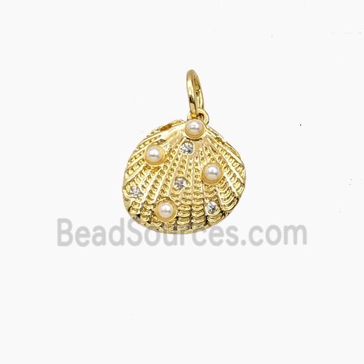 Copper Scallop Shell Pendant Pave zirconia Resin Gold Plated