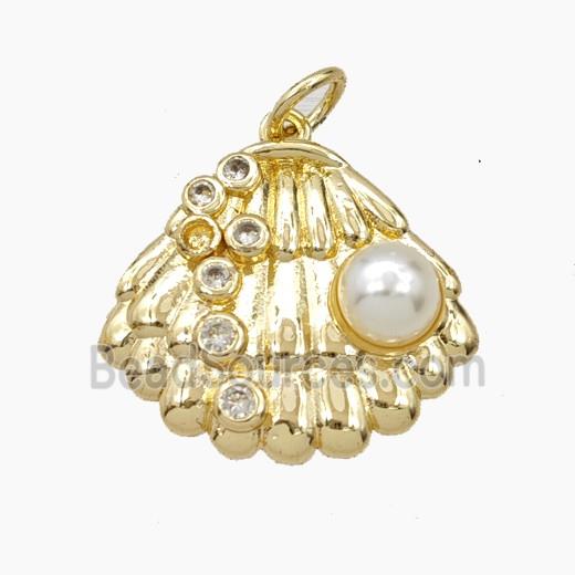 Copper Scallop Shell Pendant Pave zirconia Resin Gold Plated
