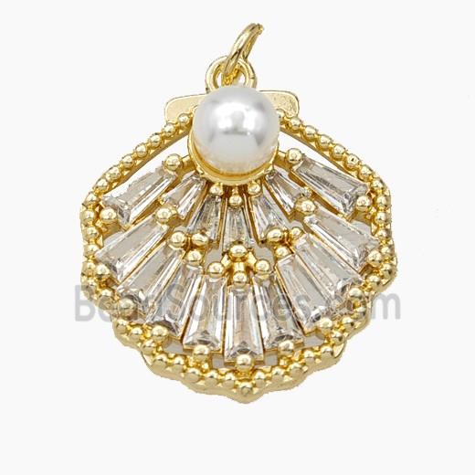 Copper Scallop Shell Pendant Pave zirconia Resin Gold Plated