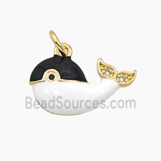 Copper Dolphin Pendant Black White Enamel Gold Plated