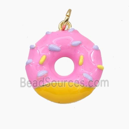 Copper Donut Pendant Pink Yellow Enamel Gold Plated