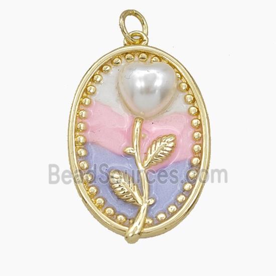 Enamel Copper Pendant, Gold Plated