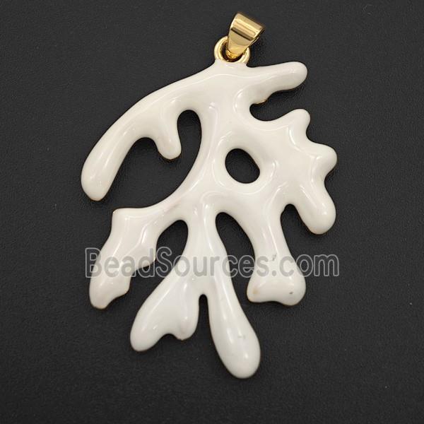 Copper Coral Branch Pendant White Enamel Gold Plated