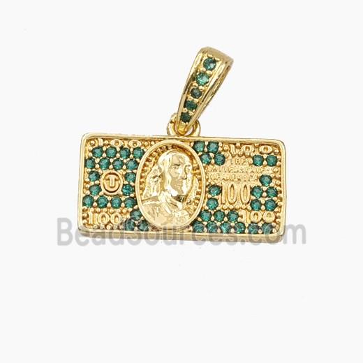 US Dollar Charms Copper Pendant Micropave Zirconia Gold Plated