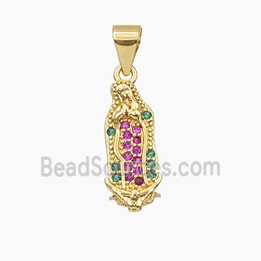 Copper Virgin Mary Pendant Pave Zirconia Gold Plated