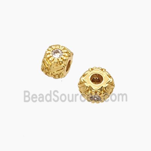 Copper Rondelle Beads With Flower Pave Zirconia Gold Plated