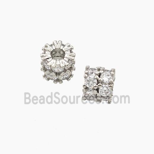 Copper Tube Beads Pave Zirconia Platinum Plated