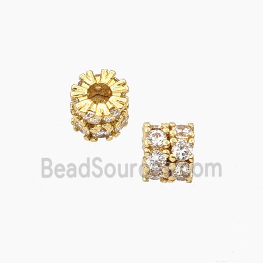 Copper Tube Beads Pave Zirconia Gold Plated