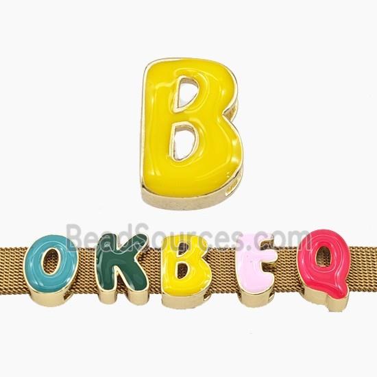 Copper Letter-B Beads Enamel Flat Hole Gold Plated