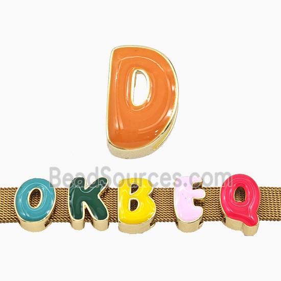 Copper Letter-D Beads Enamel Flat Hole Gold Plated
