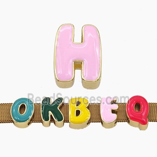 Copper Letter-H Beads Enamel Flat Hole Gold Plated