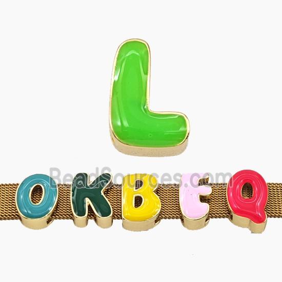 Copper Letter-L Beads Enamel Flat Hole Gold Plated