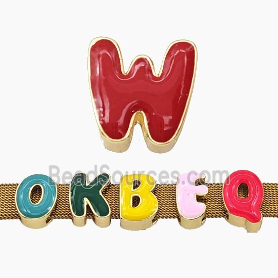 Copper Letter-W Beads Enamel Flat Hole Gold Plated