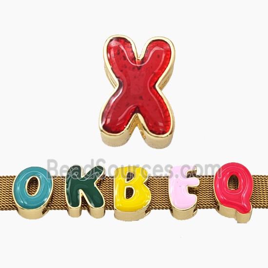 Copper Letter-X Beads Enamel Flat Hole Gold Plated