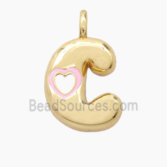 Copper Letter-C Pendant Pink Enamel Heart Gold Plated