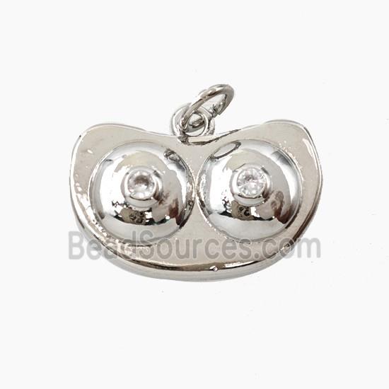 Copper Boobs Pendant Pave Zirconia Platinum Plated
