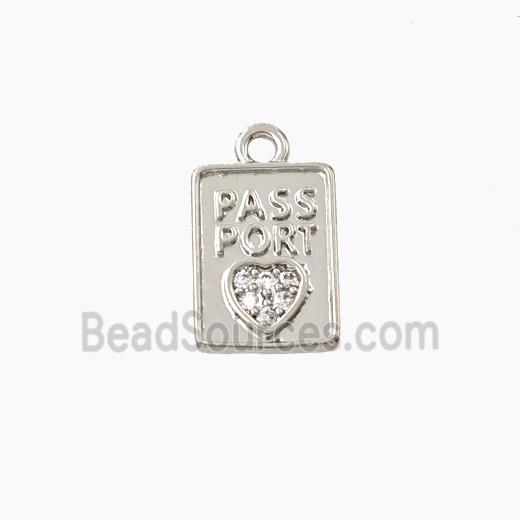 Copper Passport Pendant Pave Zirconia Heart Platinum Plated