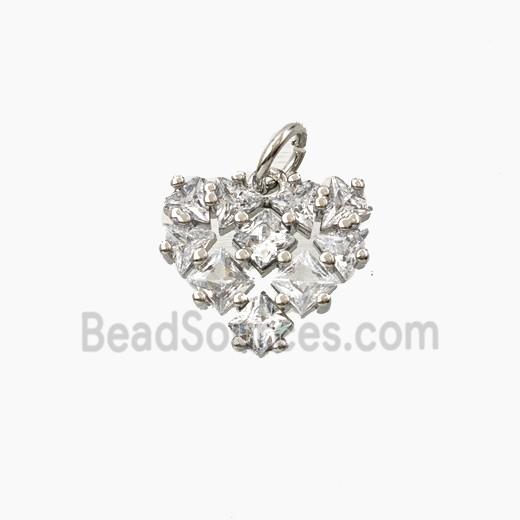 Copper Heart Pendant Pave Zirconia Platinum Plated