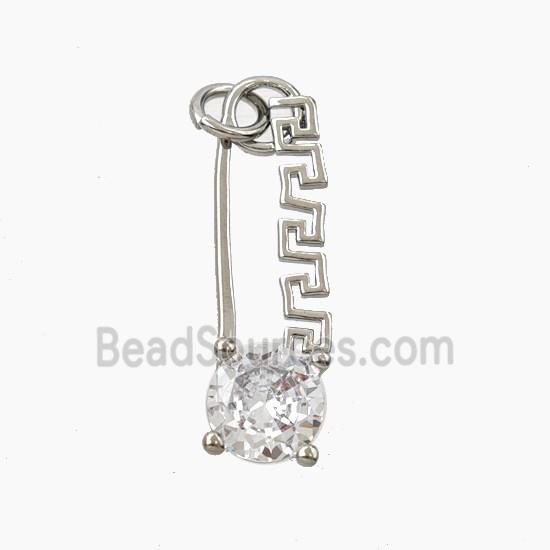 Copper Safety Pin Pendant Pave Zirconia Platinum Plated