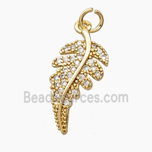 Copper Leaf Pendant Pave Zirconia Gold Plated