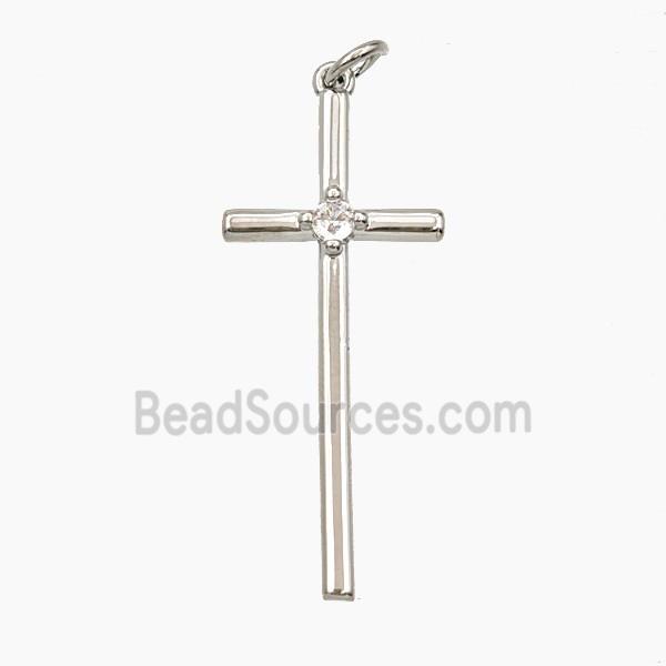Copper Cross Pendant Pave Zirconia Platinum Plated