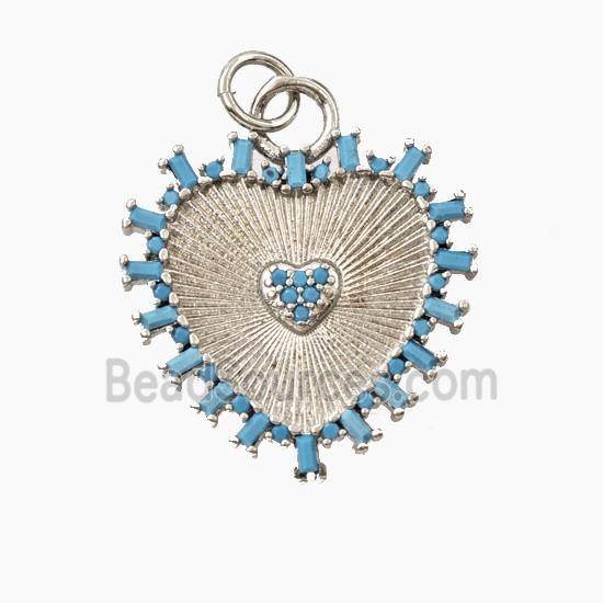 Copper Heart Pendant Pave Turq Zirconia Platinum Plated