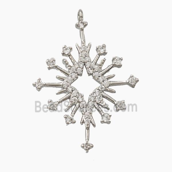 Copper Snowflake Pendant Pave Zirconia Sputnik Platinum Plated