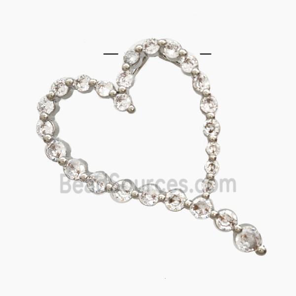 Copper Heart Pendant Pave Zirconia Platinum Plated