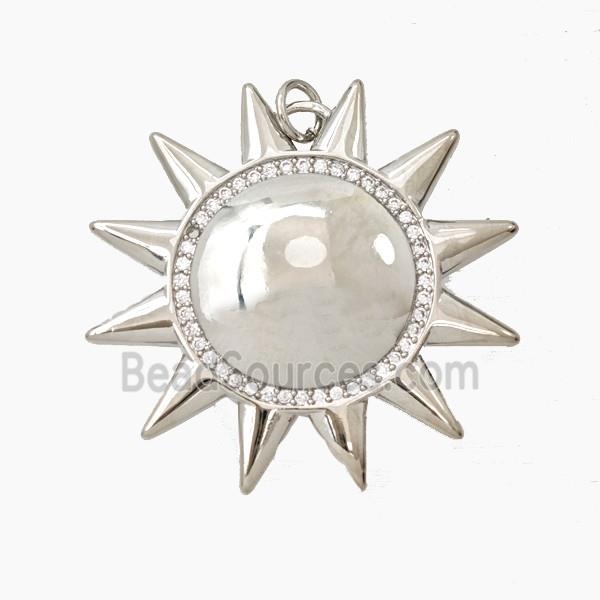 Copper Sun Pendant Pave Zirconia Platinum Plated