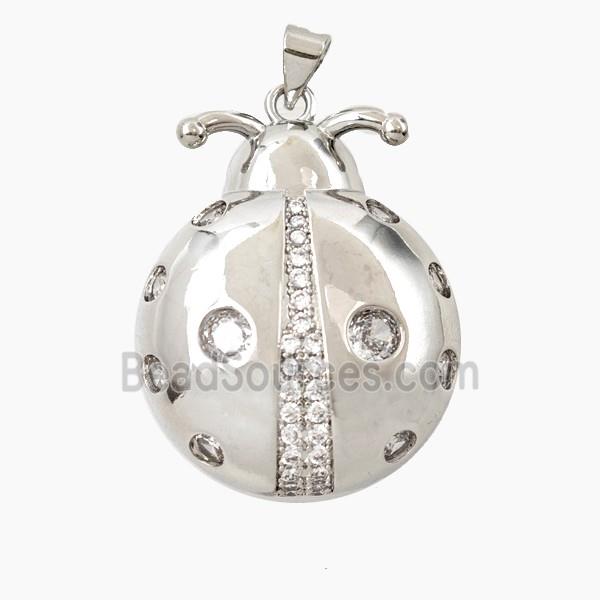 Copper Ladybug Pendant Pave Zirconia Platinum Plated