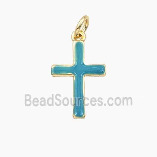 Copper Cross Pendant Teal Enamel Gold Plated