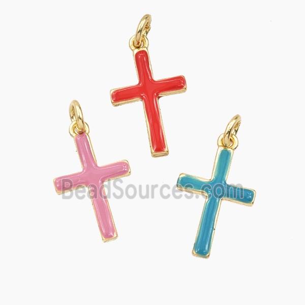 Copper Cross Pendant Enamel Gold Plated Mixed