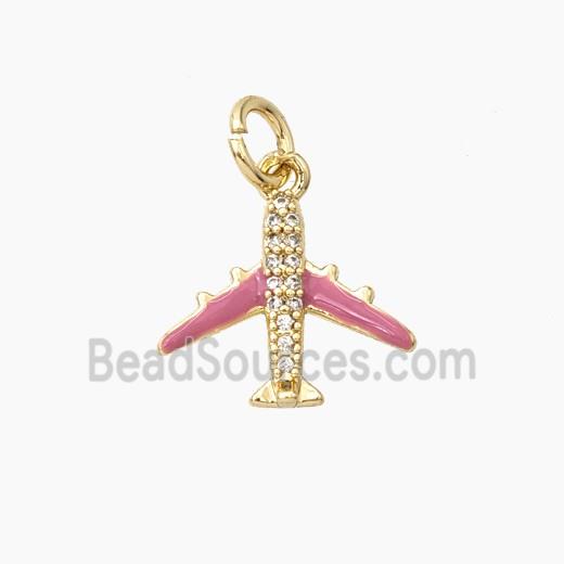 Enamel Airplane Pendant Pave Zirconia Pink Enamel Gold Plated