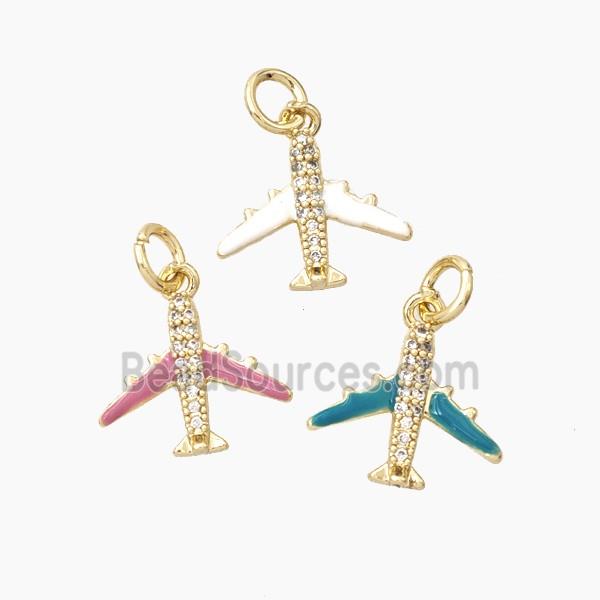 Enamel Airplane Pendant Pave Zirconia Enamel Gold Plated Mixed