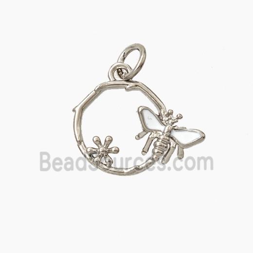 Copper Honeybee And Flower Pendant Enamel Platinum Plated