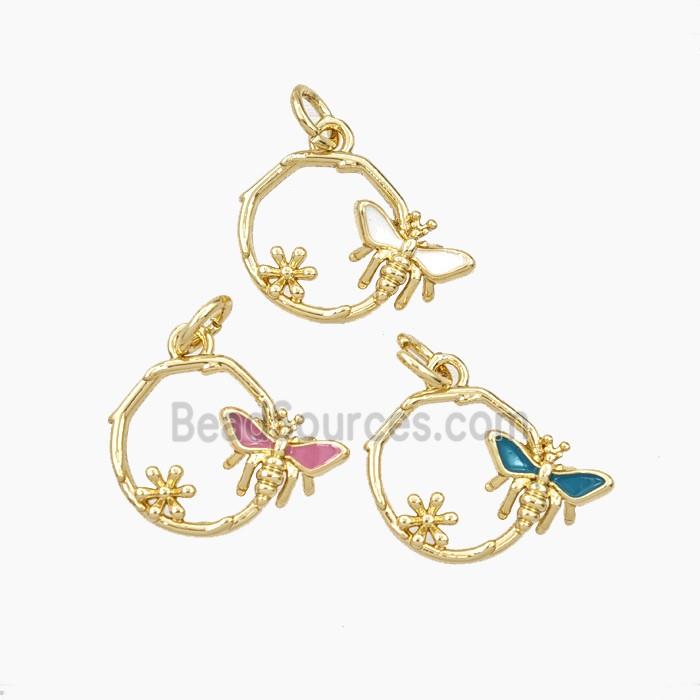 Copper Honeybee And Flower Pendant Enamel Gold Plated Mixed