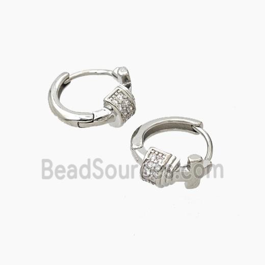 Copper Hoop Earrings Pave Zirconia Cross Platinum Plated