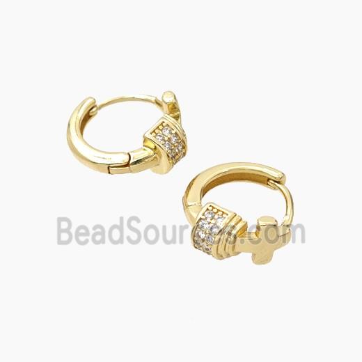 Copper Hoop Earrings Pave Zirconia Cross Gold Plated