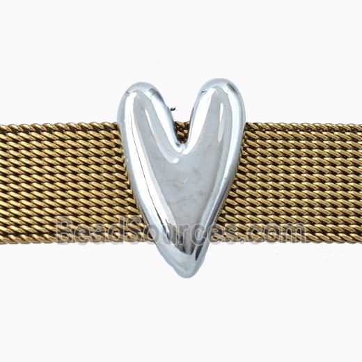 Copper Heart Beads Flat Hole Platinum Plated