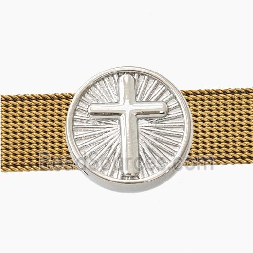 Copper Cross Beads Flat Hole Coin Platinum Plated