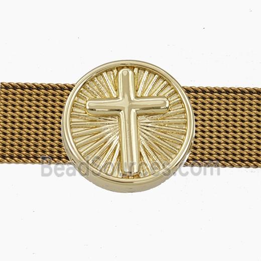 Copper Cross Beads Flat Hole Coin Gold Plated